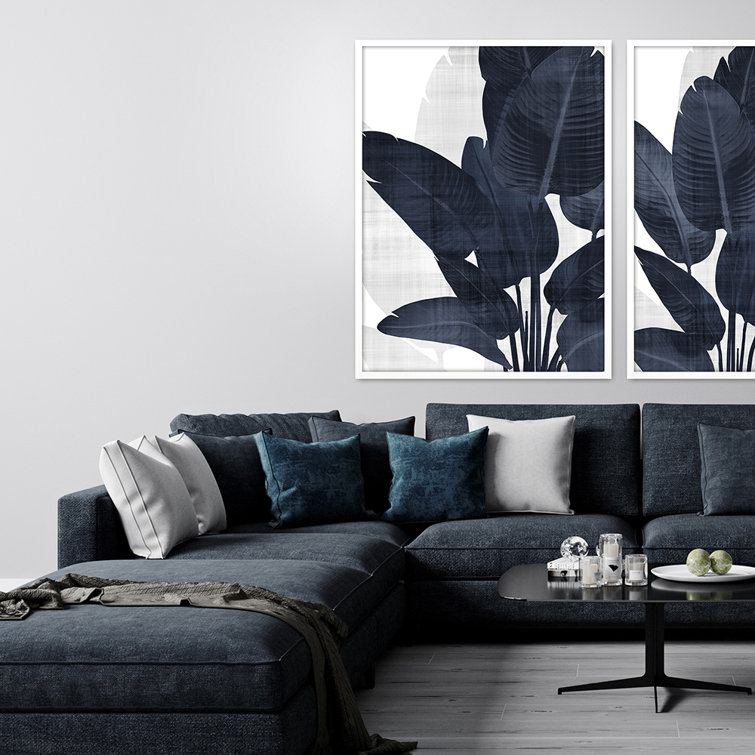 Azure Palm Blue Canvas Print in White Frame, 50" x 38"