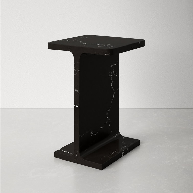 Black Marble Rectangular Pedestal End Table