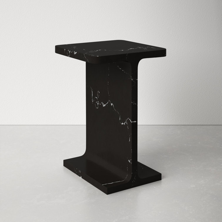 Black Marble Rectangular Pedestal End Table
