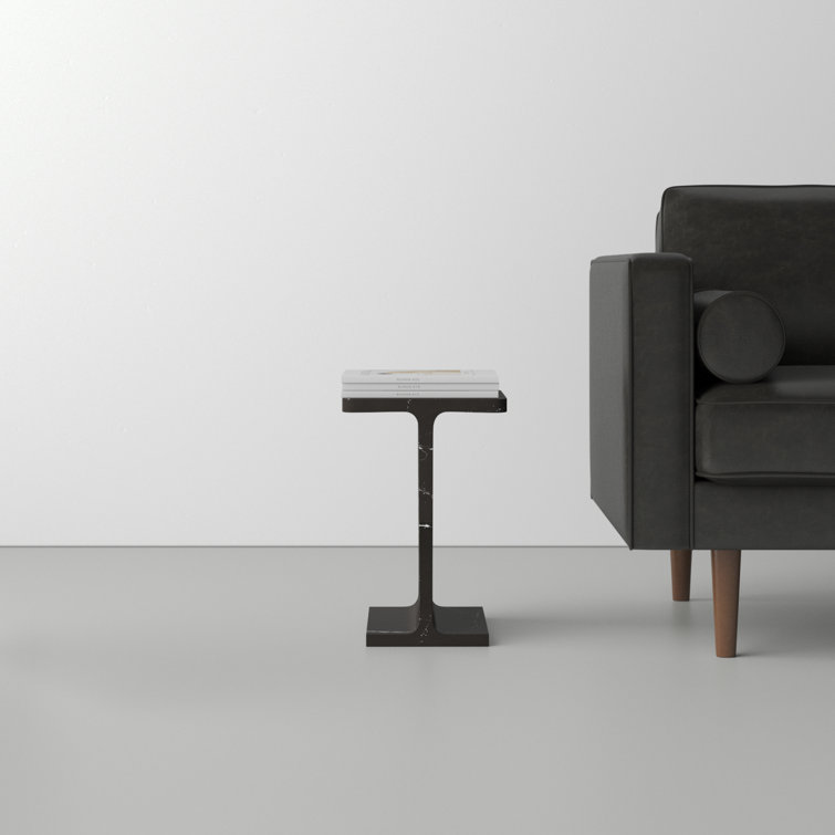 Black Marble Rectangular Pedestal End Table