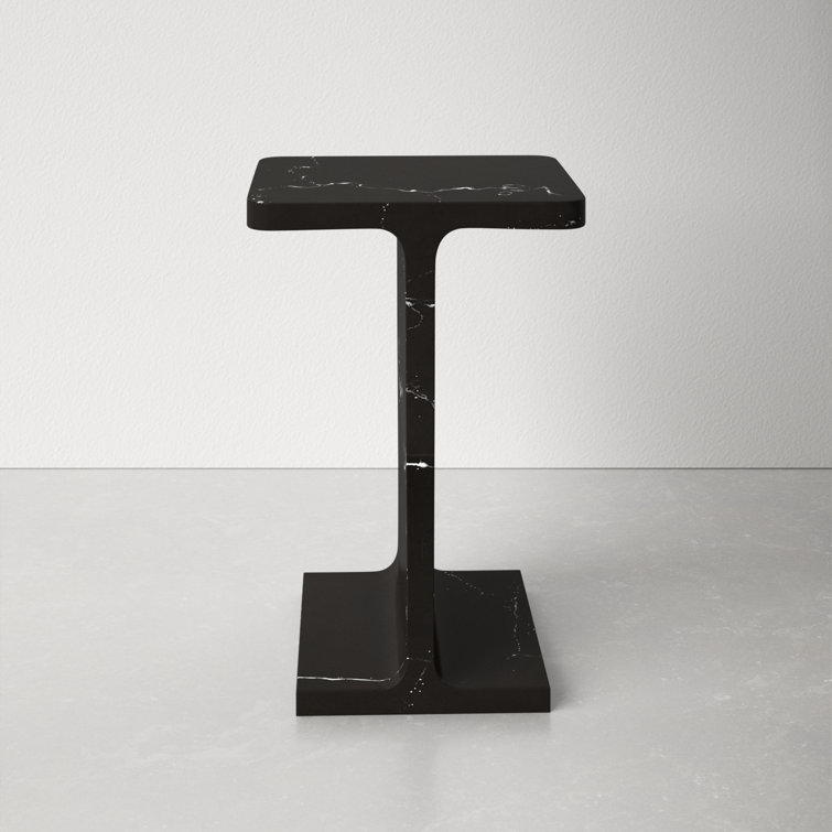 Black Marble Rectangular Pedestal End Table