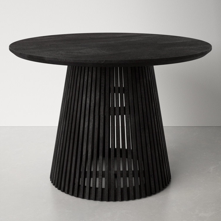 Black Mango Wood Round Pedestal Dining Table for 4