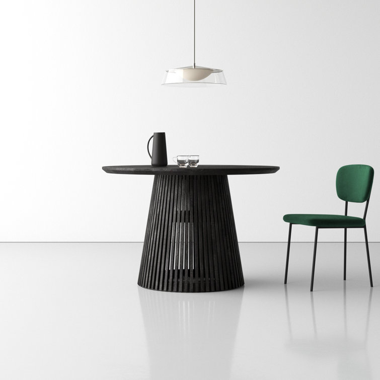 Black Mango Wood Round Pedestal Dining Table for 4