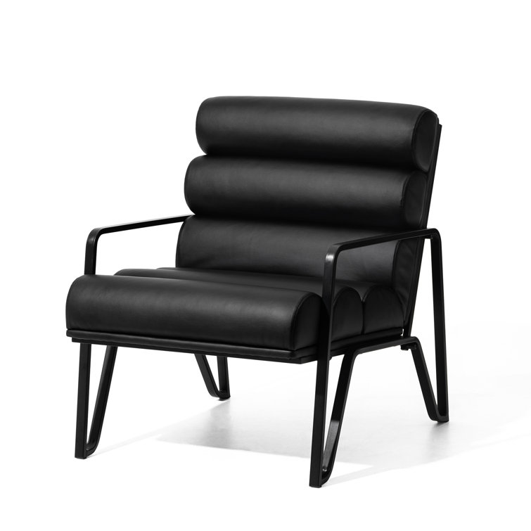 Black Faux Leather Modern Armchair with Metal Frame