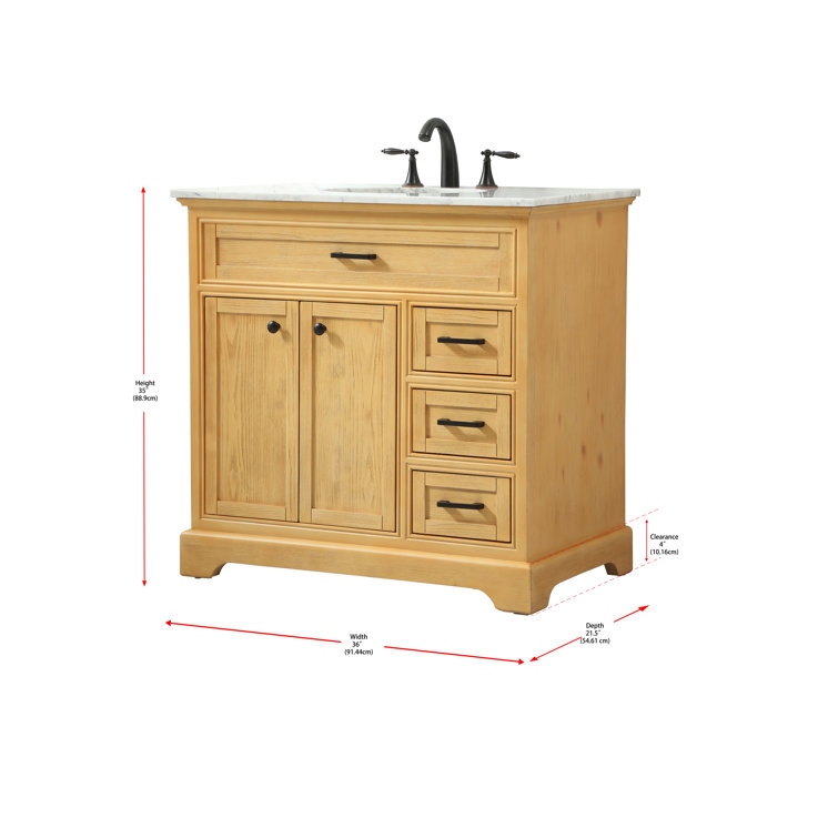 Natural Wood 36" Single Bathroom Vanity with Carrara Marble Top