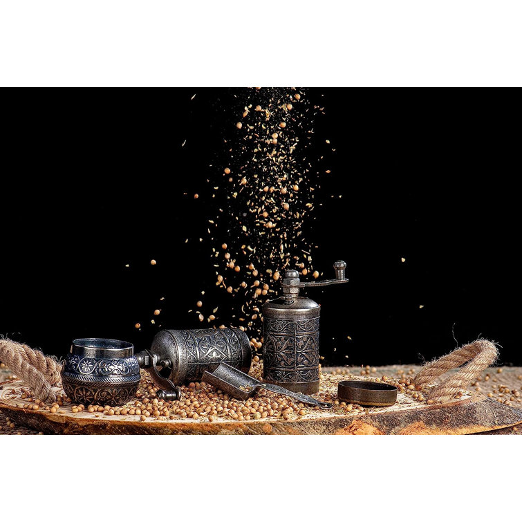 Antique Dark Silver Cast Iron Spice Grinder Set