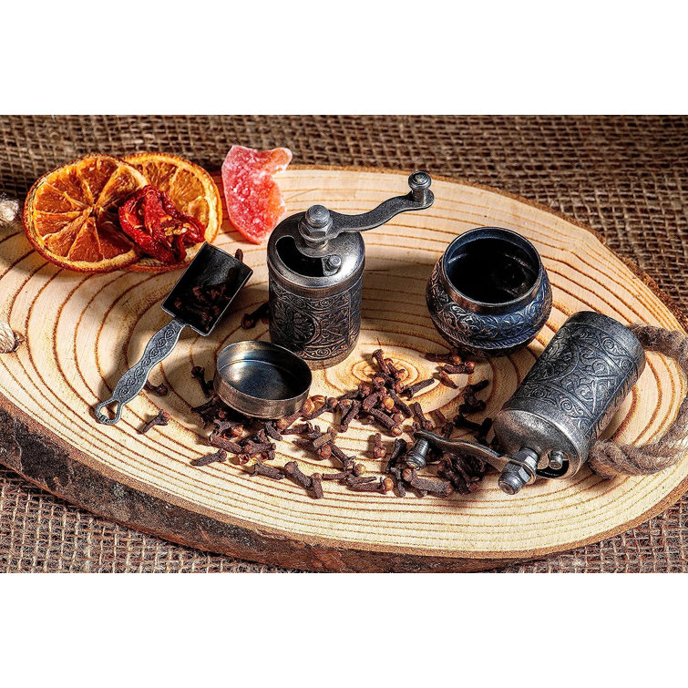 Antique Dark Silver Cast Iron Spice Grinder Set