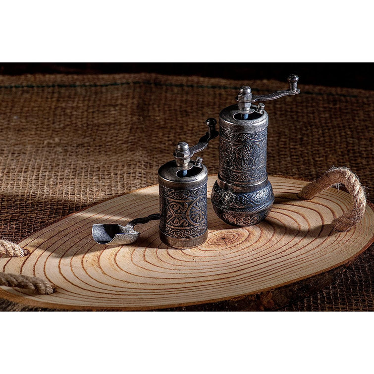 Antique Dark Silver Cast Iron Spice Grinder Set