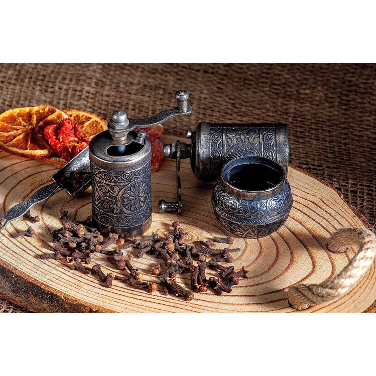 Antique Dark Silver Cast Iron Spice Grinder Set