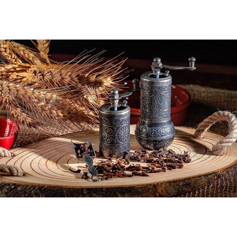 Antique Dark Silver Cast Iron Spice Grinder Set