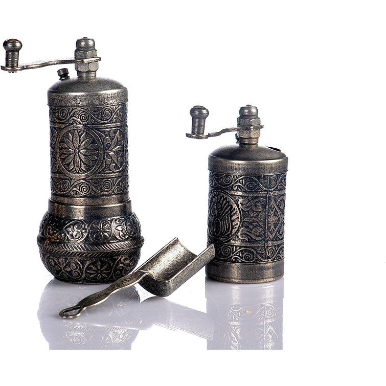 Antique Dark Silver Cast Iron Spice Grinder Set