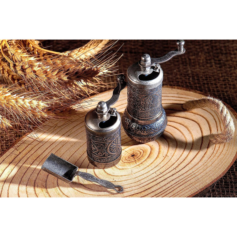 Antique Dark Silver Cast Iron Spice Grinder Set