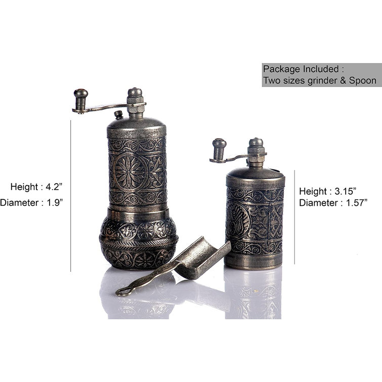 Antique Dark Silver Cast Iron Spice Grinder Set