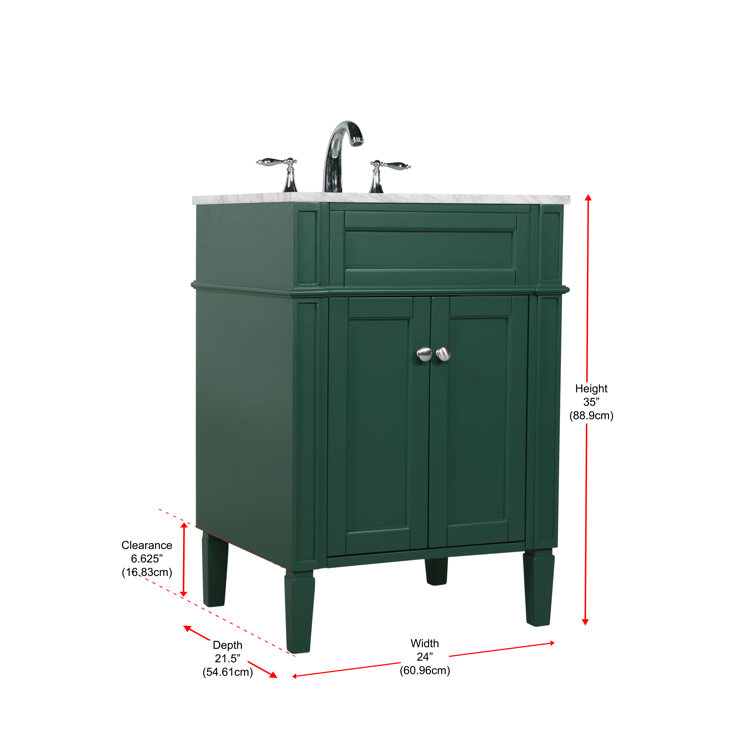 Green Solid Wood Single Bathroom Vanity with Stone Countertop