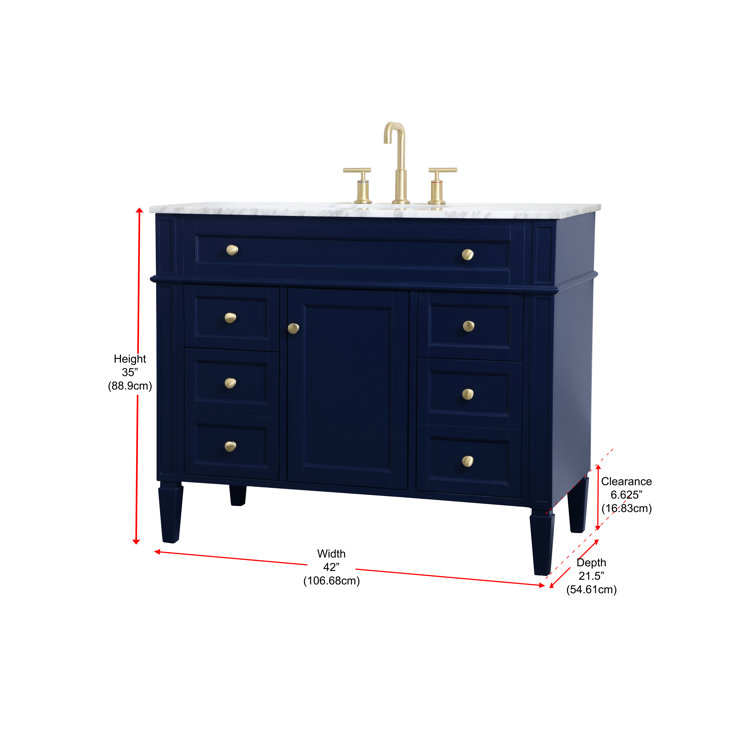 Blue Solid Wood MDF Marble Single Bathroom Vanity with Gold Hardware