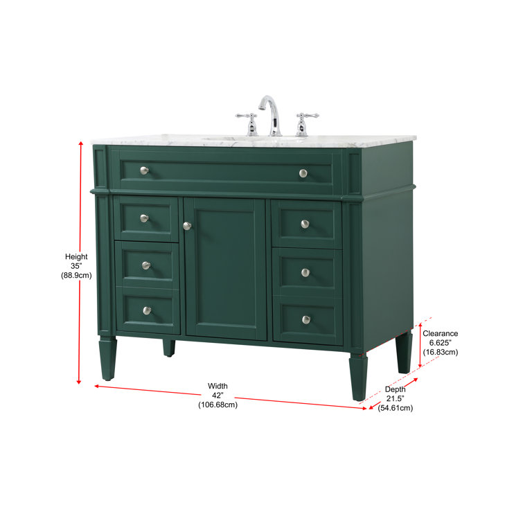Green Solid Wood and Marble Single Bathroom Vanity