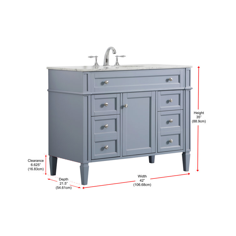 Gray Solid Wood and Marble Single Bathroom Vanity with Porcelain Sink
