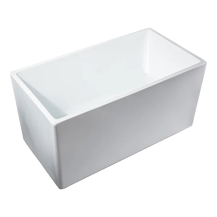 White Acrylic Rectangular Freestanding Soaking Bathtub, 44"