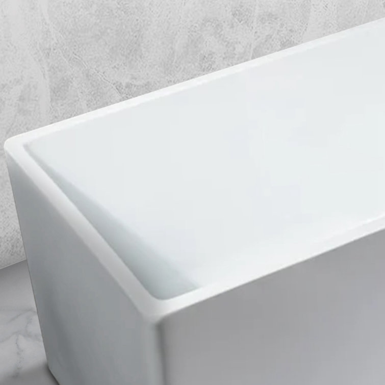 White Acrylic Rectangular Freestanding Soaking Bathtub, 44"