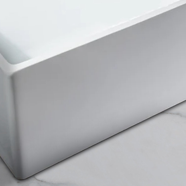 White Acrylic Rectangular Freestanding Soaking Bathtub, 44"