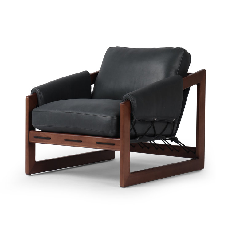 Brickhouse Black Leather and Wood Armchair