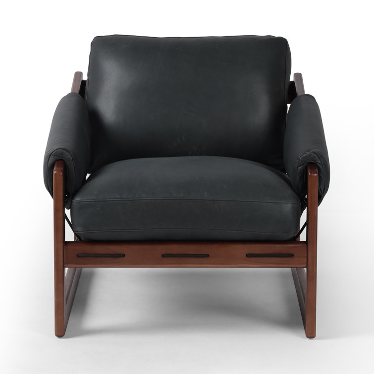 Brickhouse Black Leather and Wood Armchair