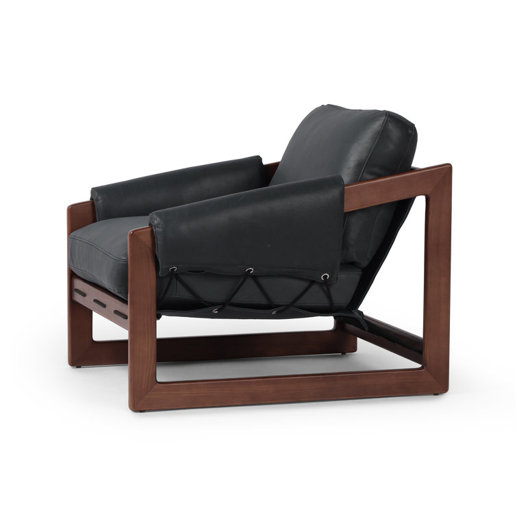 Brickhouse Black Leather and Wood Armchair