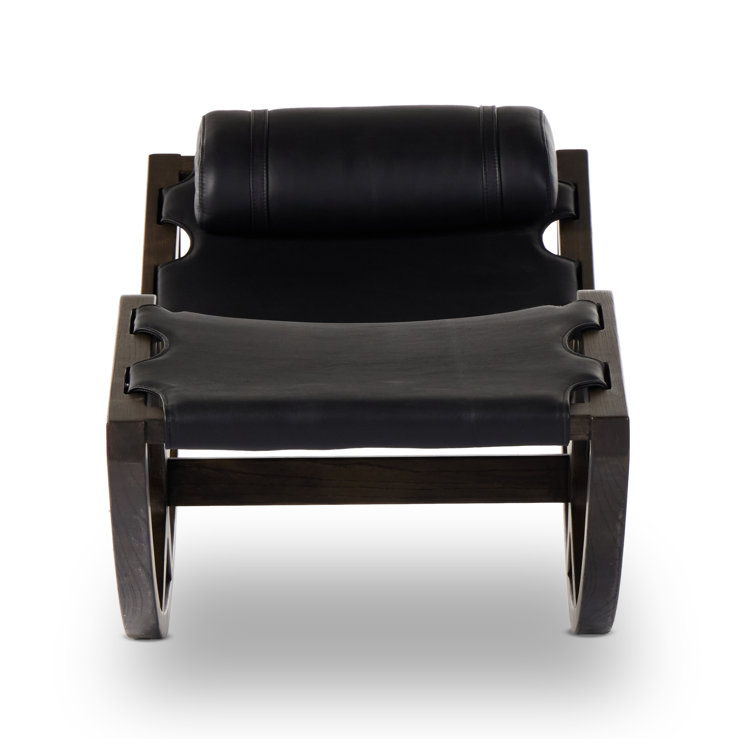 Black Leather and Wood Zero-Gravity Chaise Lounge