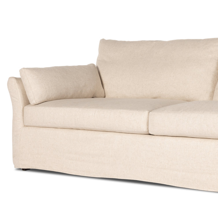 Evere Oatmeal Fabric Slipcover Sofa with Rolled Arms