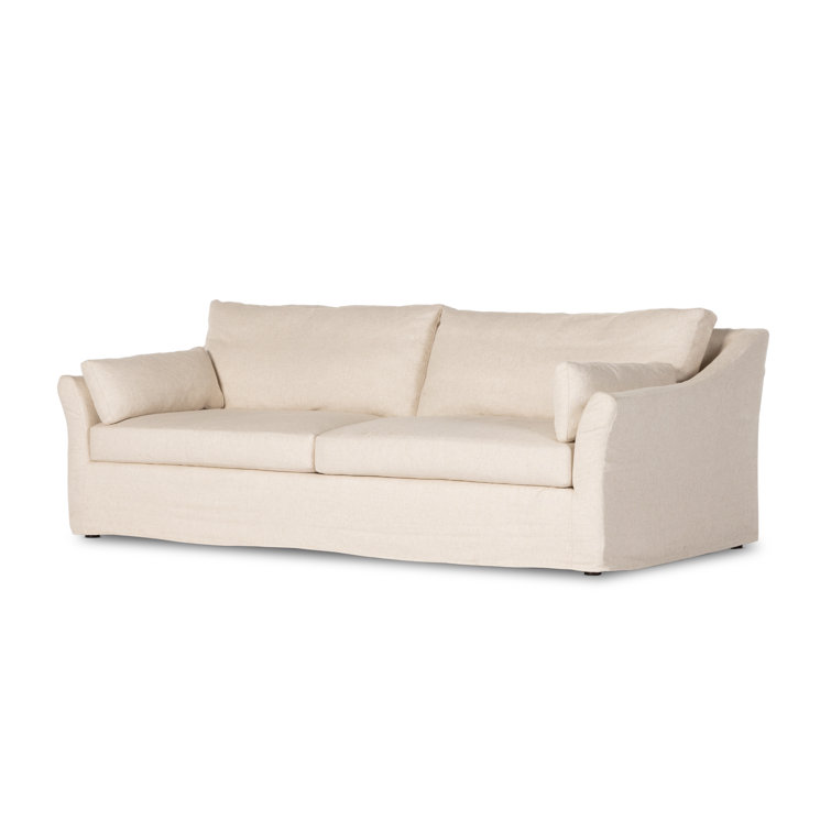 Evere Oatmeal Fabric Slipcover Sofa with Rolled Arms