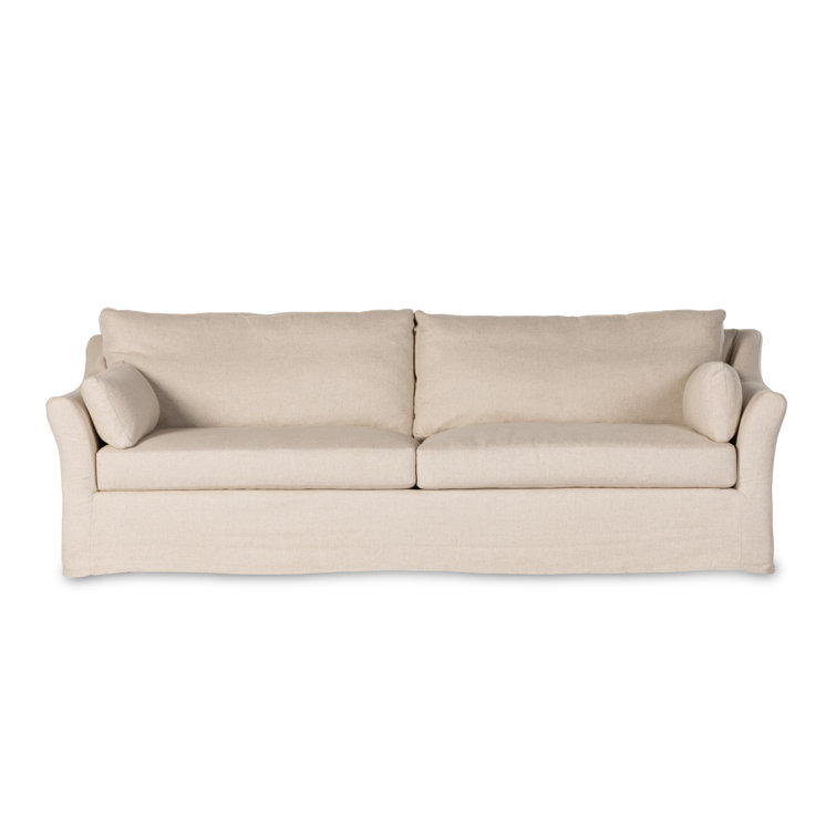 Evere Oatmeal Fabric Slipcover Sofa with Rolled Arms