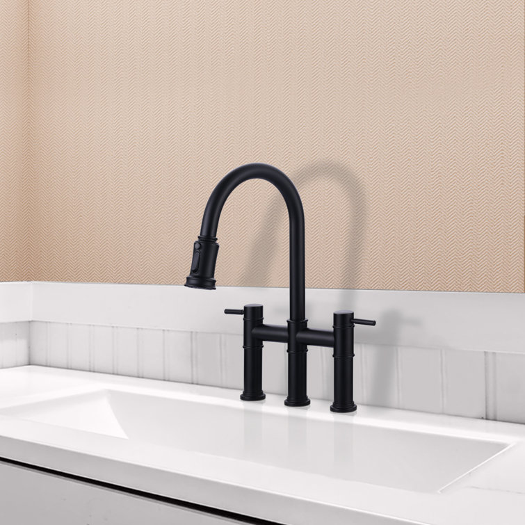 Matte Black Brass Gooseneck Pull-Out Spray Kitchen Faucet