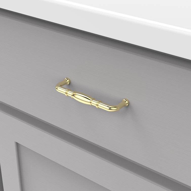 Polished Brass 3-3/4 Inch Solid Core Cabinet Handles, 10-Pack