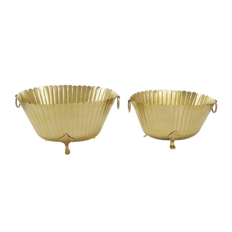 Gold Oval Metal Indoor Planter Set with Decorative Feet
