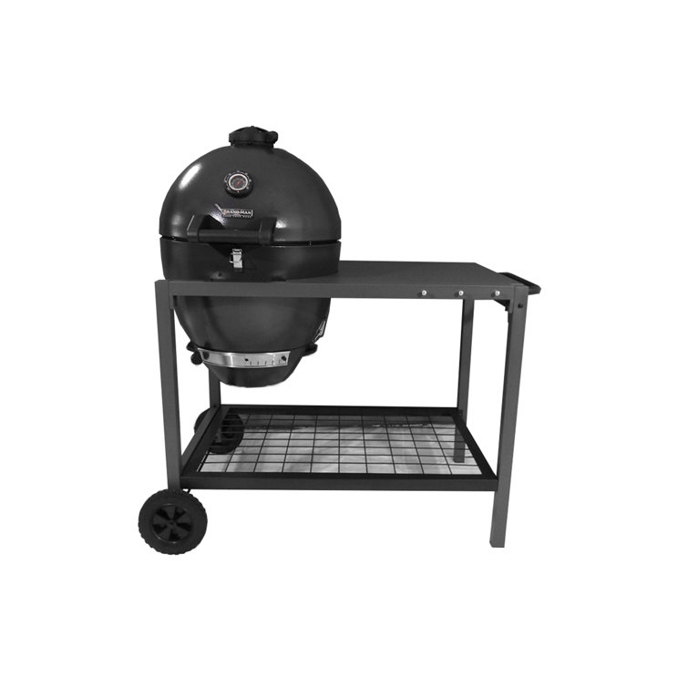Rodeo Deluxe Black Steel Kamado Charcoal Grill with Prep Cart