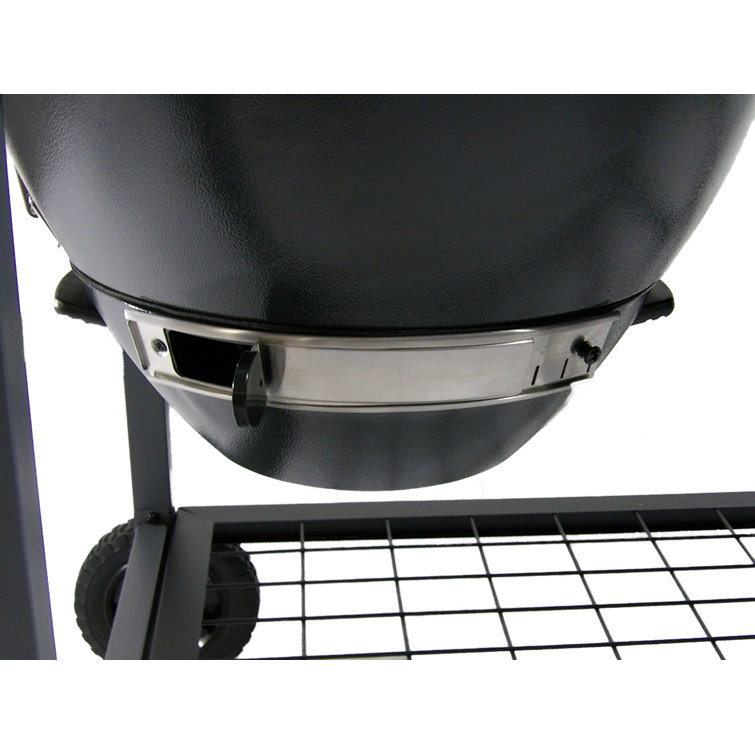 Rodeo Deluxe Black Steel Kamado Charcoal Grill with Prep Cart
