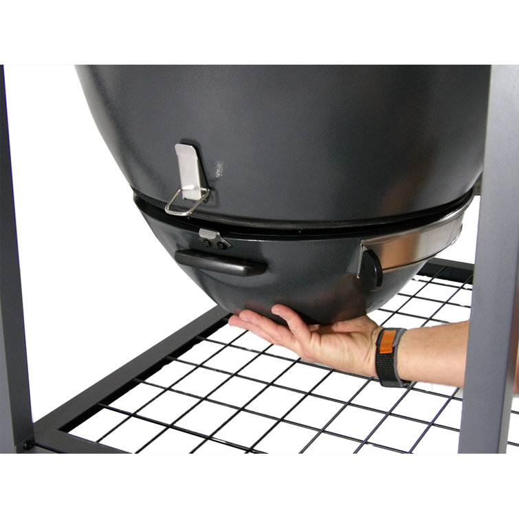 Rodeo Deluxe Black Steel Kamado Charcoal Grill with Prep Cart