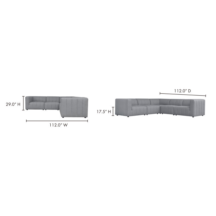 Gray Fabric Five Piece Modular Sectional with Wood Frame