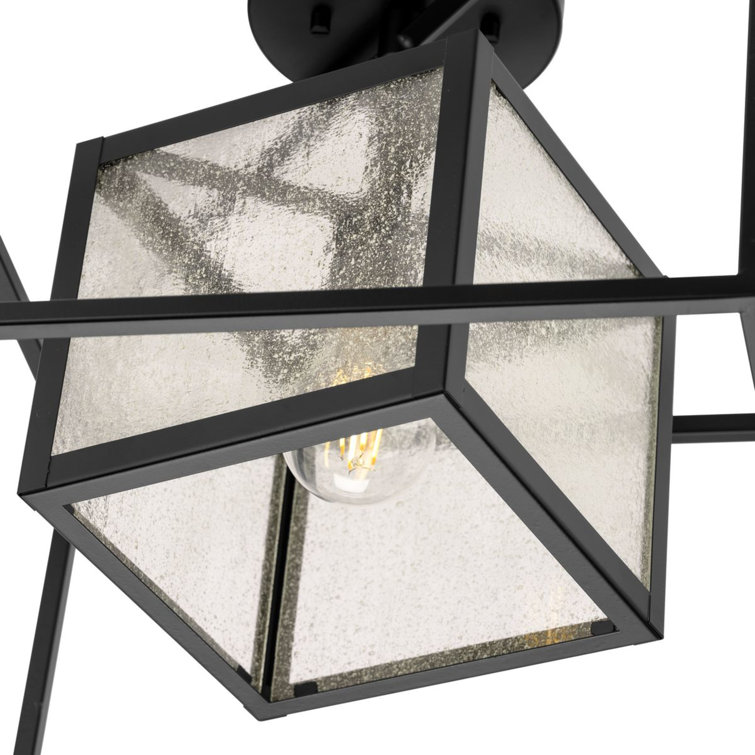 Matte Black Glass Outdoor Semi Flush Mount Light