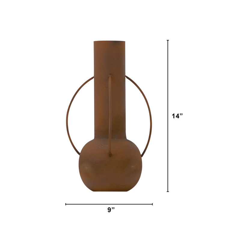 Rust Cylinder Metal Table Vase with Handle