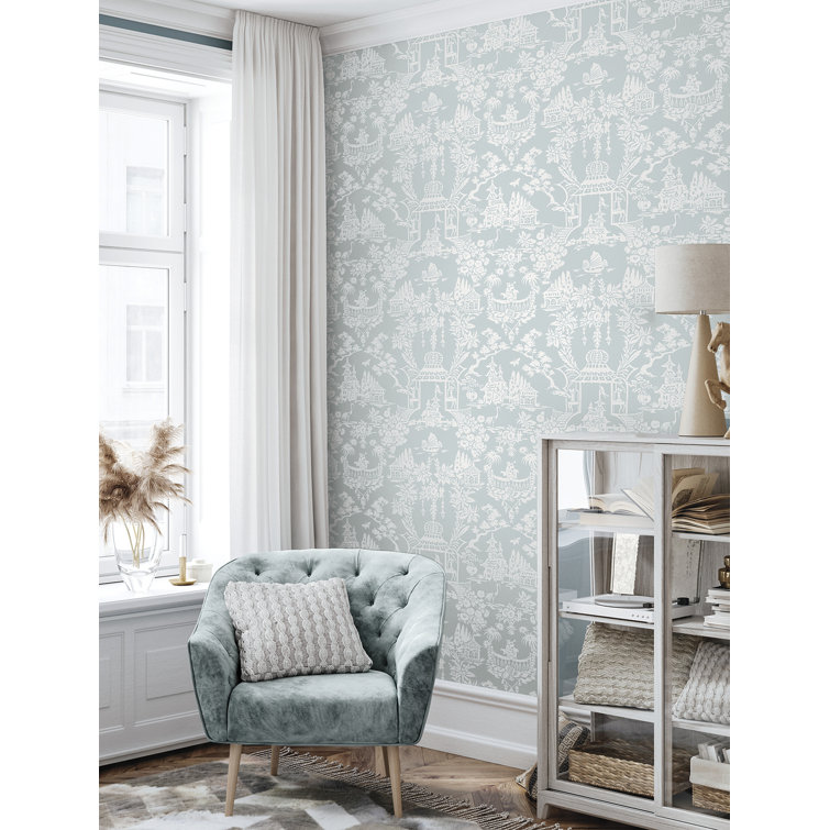 Blue and White Chinoiserie Vinyl Peel & Stick Wallpaper