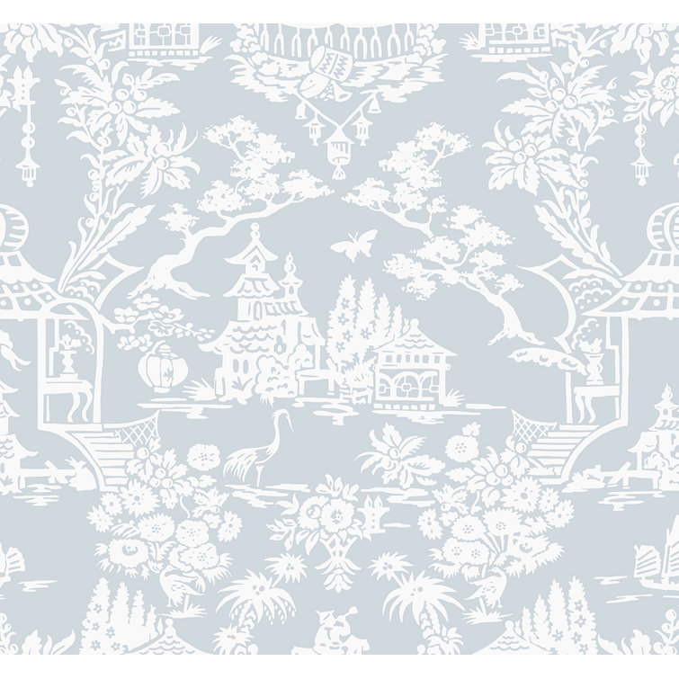 Blue and White Chinoiserie Vinyl Peel & Stick Wallpaper