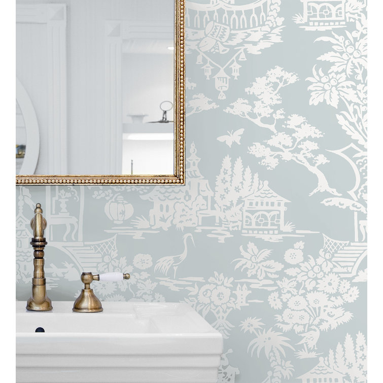 Blue and White Chinoiserie Vinyl Peel & Stick Wallpaper