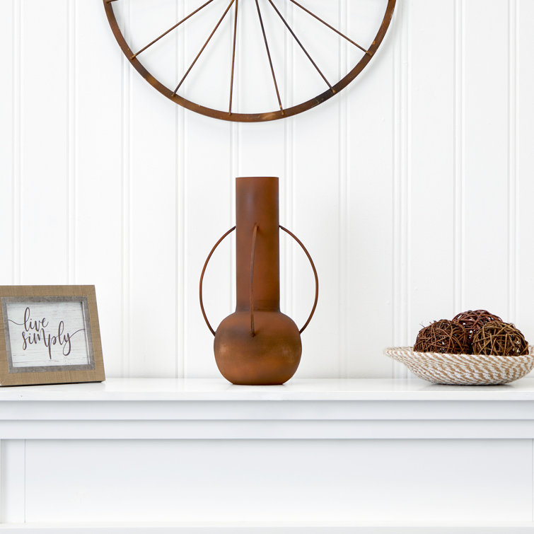 Rust Cylinder Metal Table Vase with Handle