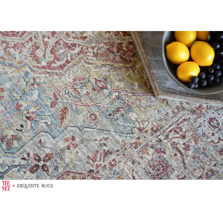 Antique Loom Light Blue and Rust Synthetic Runner Rug