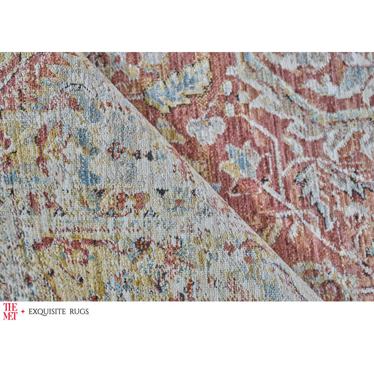 Antique Beige and Rust Distressed Synthetic Area Rug with Tassels