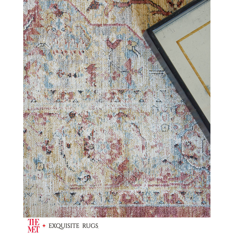 Antique Beige and Rust Distressed Synthetic Area Rug with Tassels
