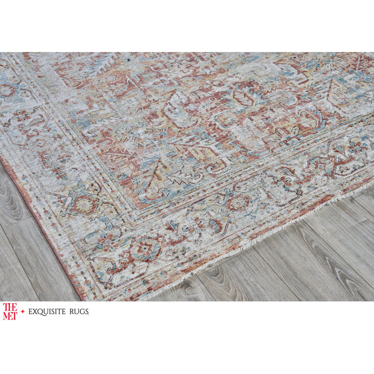 Handmade Rectangular Rust and Beige Synthetic Area Rug