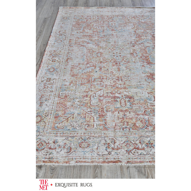Handmade Rectangular Rust and Beige Synthetic Area Rug