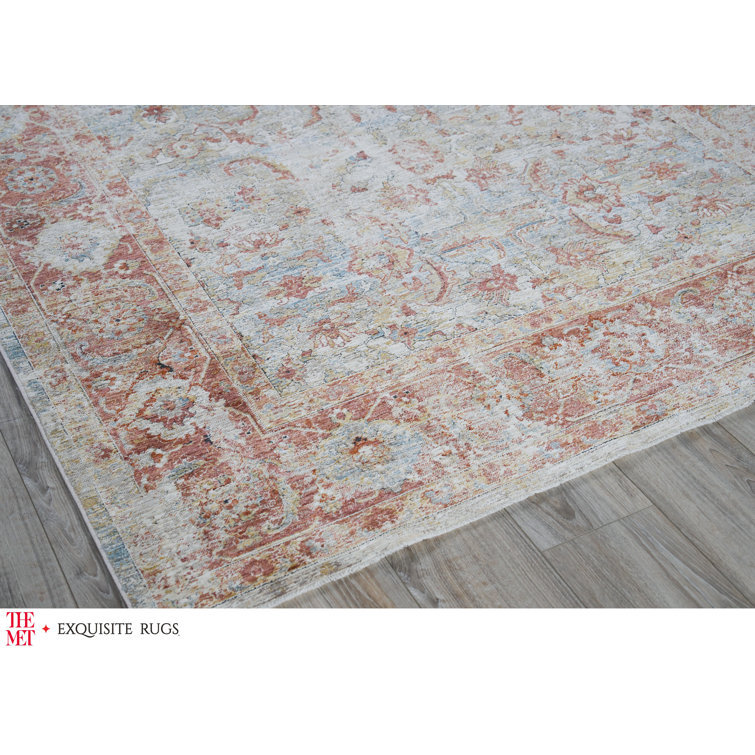 Handmade Blue and Rust Rectangular Synthetic Area Rug 10' x 14'